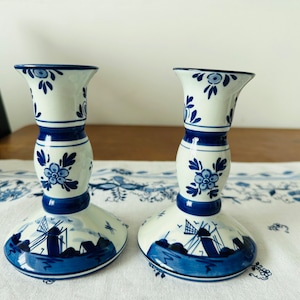 Vintage Delfts Blauw set of 2 candlestick - Vintage hand painted