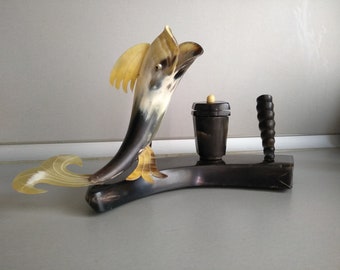 Vintage Horn Fisch Figur - Figur eines Hornes - Natürliches Kuhhorn - Natur Horn - Vintage Fisch Souvenir aus Horn - Geschnitztes Kuh Horn