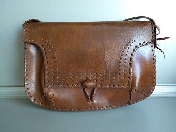 Vintage genuine leather bag - Retro leather bag -… - image 2