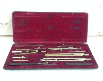 Original RICHTER - Drawing set made in Germany - Original RICHTER drafting set - GDR - Drawing Instruments - Compasses case set