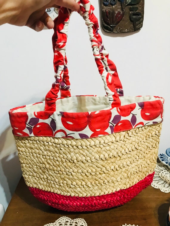Vintage Straw Bag - Straw basket - Summer carryco… - image 2