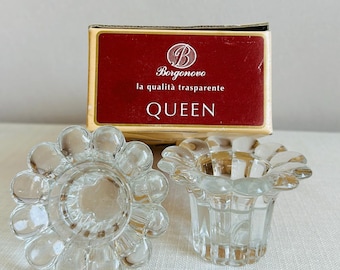 Vintage set of 2 Borgonovo Queen glass candlestick holder wit original box - Flower Shape Italian Glass (11)