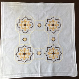 NEVER USED - Vintage handmade embroidery cross stitch flowers tablecloth - Vintage square cotton tablecloth floral embroidery