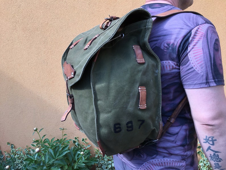NEVER USED Vintage Distressed Canvas Backpack Military Etsy