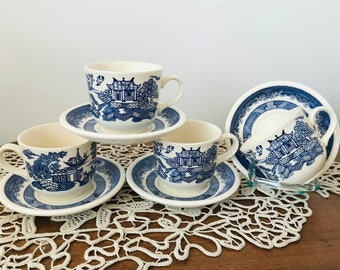 NEVER USED - Vintage set of 4 BILTONS England blue willow coffee or tea cups