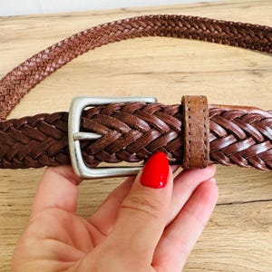 Vintage Top Grain Leather brown genuine leather braided belt