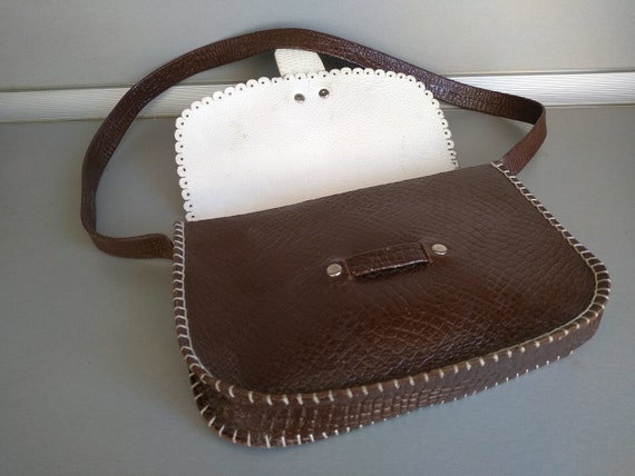Vintage genuine leather bag - Retro leather bag -… - image 5