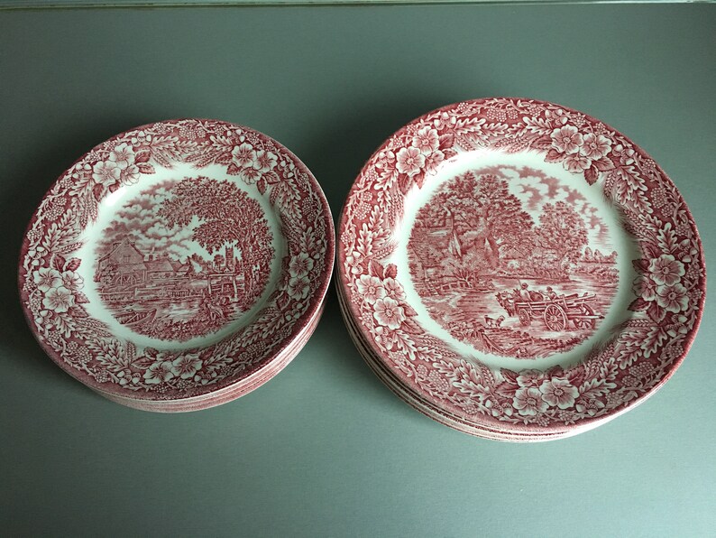 Kitchen Dining Dining Serving Set Of 6 Red And White Transferware Broadhurst Staffordshire Ironstone Set Of 6 Ironstone Plate English Red And White Transferware