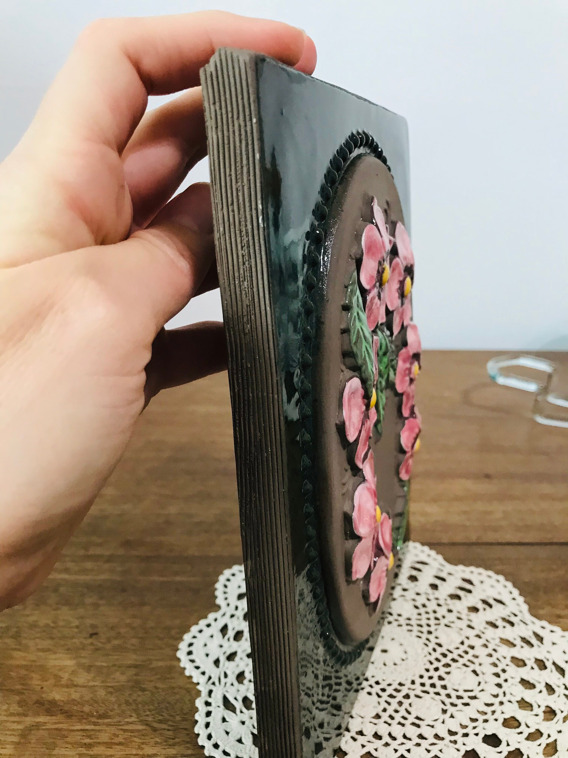 【Jie gantofta】୨୧薔薇の陶板୨୧ピンク ヴィンテージ 》 ジイガントフタ 北欧 スウェーデン【ピンクの花