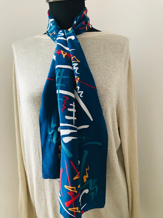 Rectangular blue silk scarf - Specially designed … - image 8