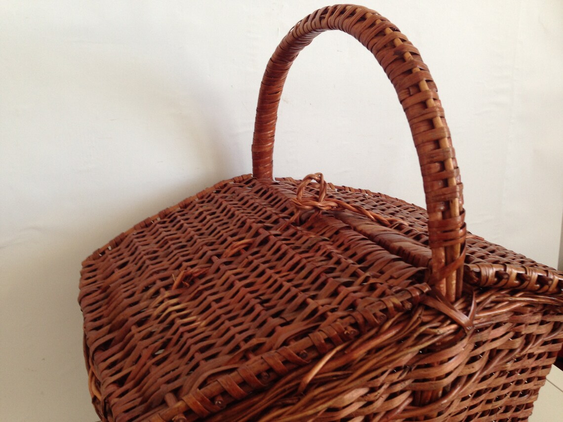 Straw Picnic Basket Large Wicker Basket Large Picnic Etsy