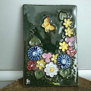 Jie Gantofta Sweden ceramic wall tile - Wall plaque flowers JIE Gantofta