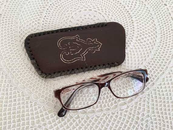 Genuine leather glasses case - Tooled genuine lea… - image 1