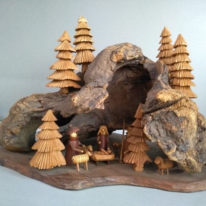 Vintage unique nativity - Christmas nativity scene - Wood stable for nativity scene