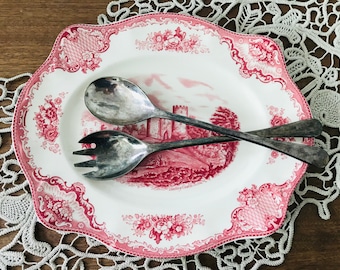 Vintage silver plated servings set spoon and fork - Serving silver plated fork - Serving silver plated spoon - Salad spoon and fork set