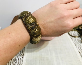 Pulsera vintage de hueso y latón - Pulsera Massive Bone Brass - Pulsera vintage - Brazalete vintage de latón y hueso de los años 70 - Brazalete de hueso - Hueso