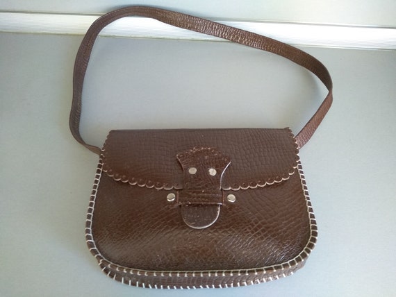 Vintage genuine leather bag - Retro leather bag -… - image 4