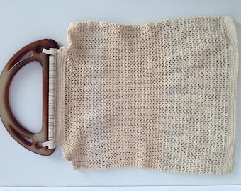 Vintage crochet bag - Handwoven bag - Bag with plastic handles - Vintage shopping bag - Handmade bag - Market bag - strawberry bag- Knit Bag