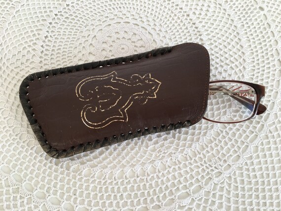 Genuine leather glasses case - Tooled genuine lea… - image 2