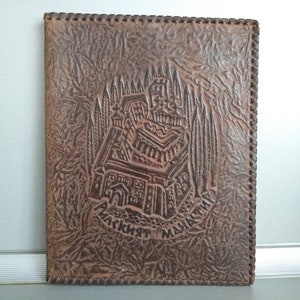 Carpeta grande vintage de cuero genuino repujado - cubierta de cuero para libros - carpeta comercial - carpeta de cuero repujado - portafolio de cuero genuino