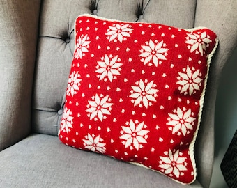 Cojín tapiz vintage con copos de nieve - Cojín hecho a mano con copos de nieve - Cojín tapiz navideño - (12)