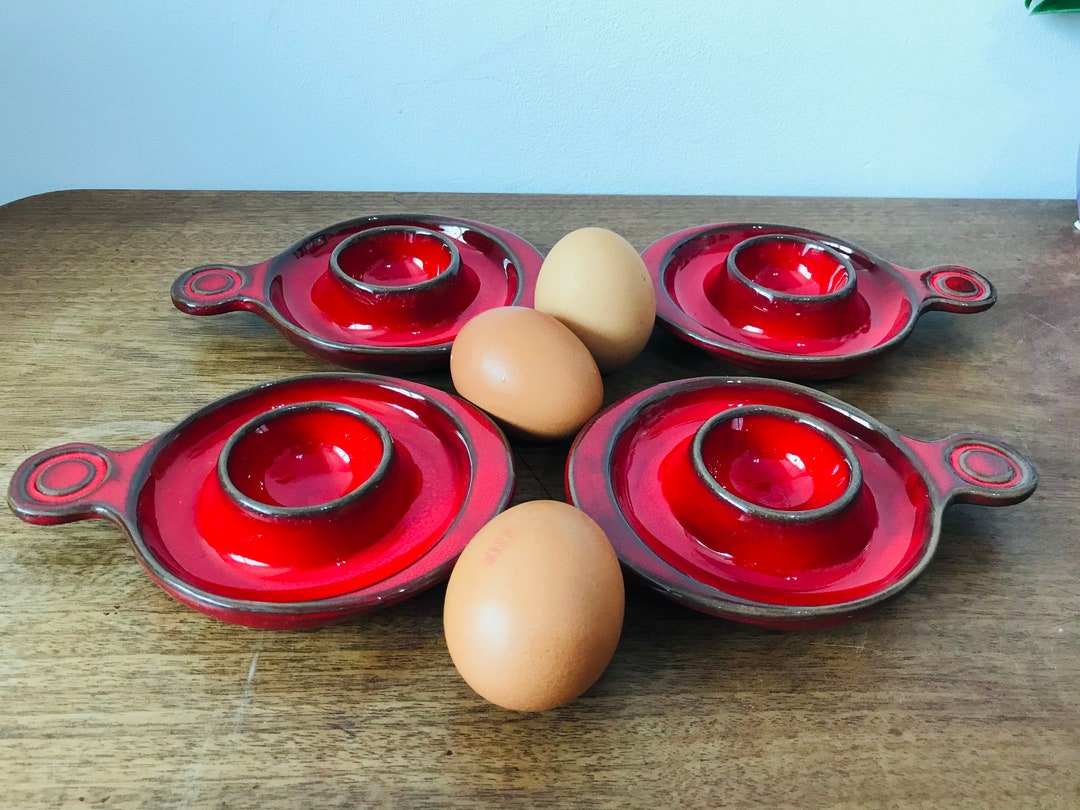 Vintage Set of 4 THOMAS Red Pottery Egg Cup Red Ceramic Egg Etsy