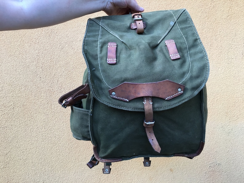 NEVER USED Vintage Distressed canvas backpack Military Etsy