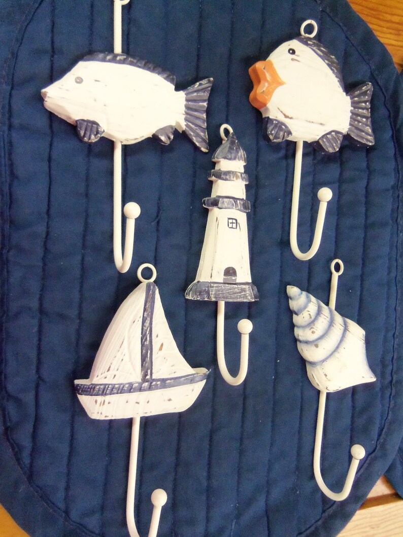 Beach Themed Wooden and Metal Wall Hooks Etsy