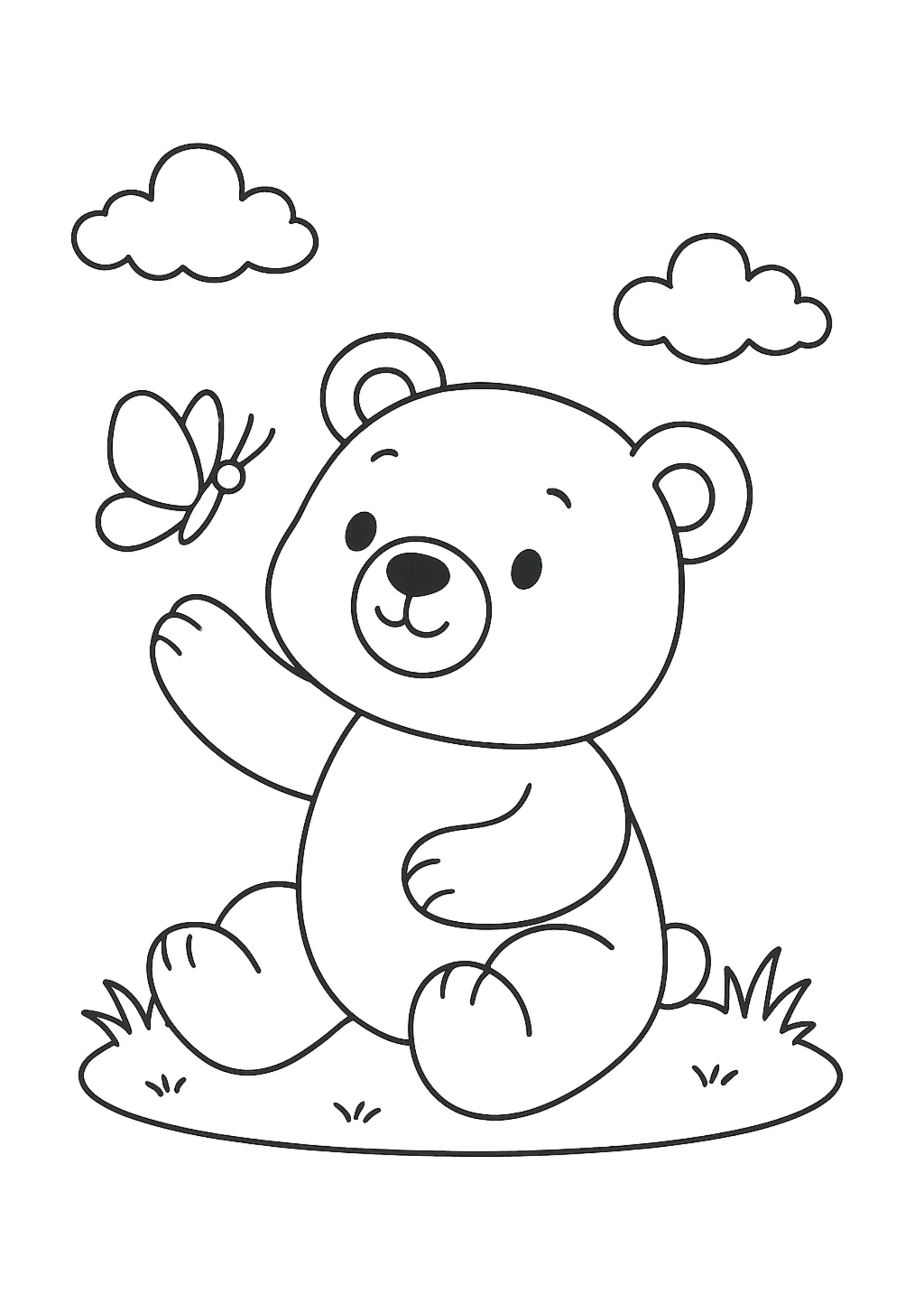Orso che gioca con la farfalla Pagina da colorare Graziosa