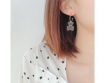Bear Love Tassel Earrings: Whimsical Copper Charm for Women