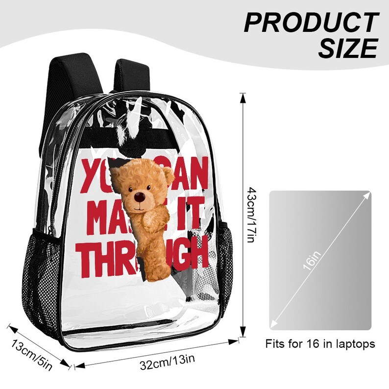 Transparent Bag Bear Design You Can Make It Through zdjęcie 5