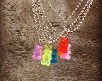 Colorful Bear Pendant Necklace - Handcrafted Stainless Steel with Resin Accents