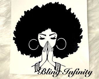 Praying hands Woman Vinyl Decal, Prayer decal, Woman decal, Afro lady decal, Mug decal, Wine glass decal,  decal, Tumbler decal, Car decal