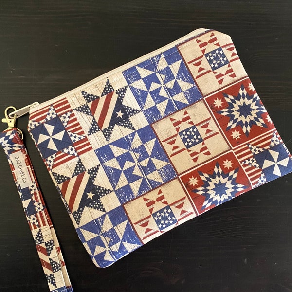 Patriotic Quilted Stars Wristlet/Notions bag