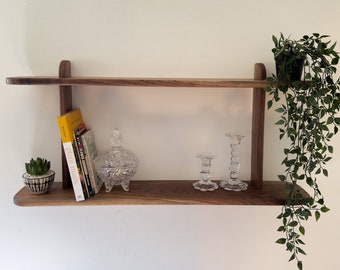 Walnut Double Floating Wall Shelf, Mid Century Modern Shelf Perfect for Plants, Books & Photos. Modern Scandinavian Design