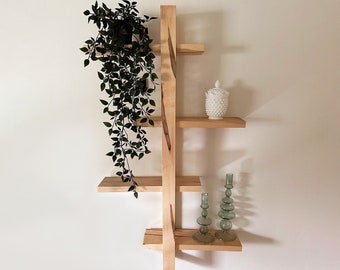 Solid Wood Shift Wall Shelf for Plants, Books, and Photos. Adjustable Mid Century Design, Scandinavian Modern Bookshelf