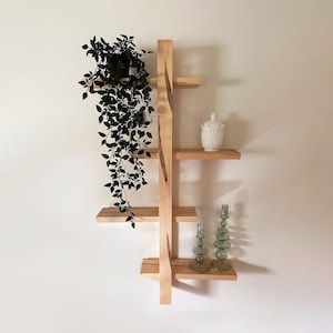 Handmade Solid Wood Shift Shelf: Mid Century Modern Plant Display