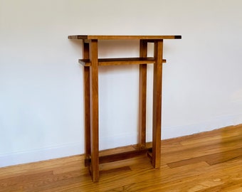 Solid Wood End Table, Cherry Walnut Hall Table, Modern 2 Tier Mid Century Modern Table Danish Style Entry Table