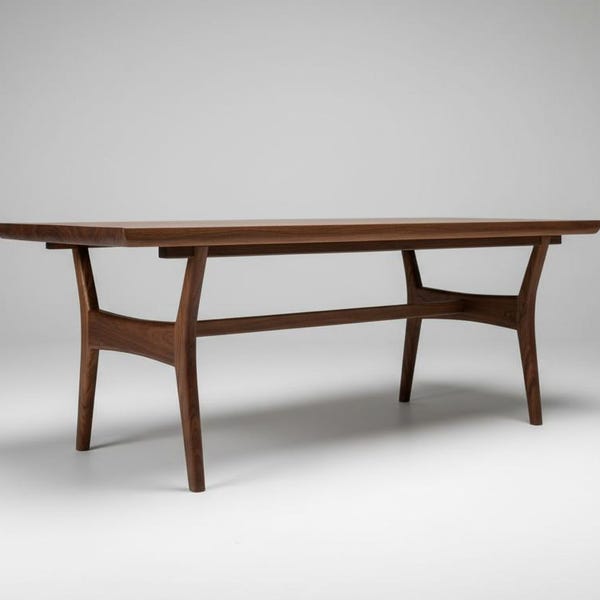 Handmade Walnut Live Edge Dining Table: Mid Century Modern Stitched River Design