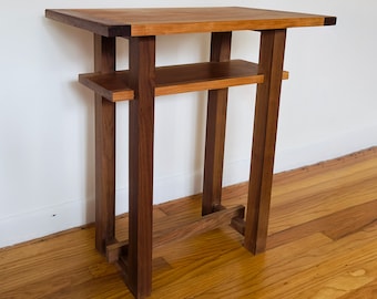 Scandinavian Modern End Table, Solid Wood Walnut/Cherry 2 Tier: Elegant, Simple MCM Design for Modern Homes