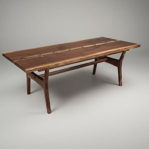 Handmade Walnut Slab Dining Table: Stitched River Design, Mid-Century Modern