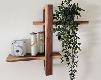 Walnut Adjustable Mid Century Modern Wall Shelf for Plants, Books, Art & Photos