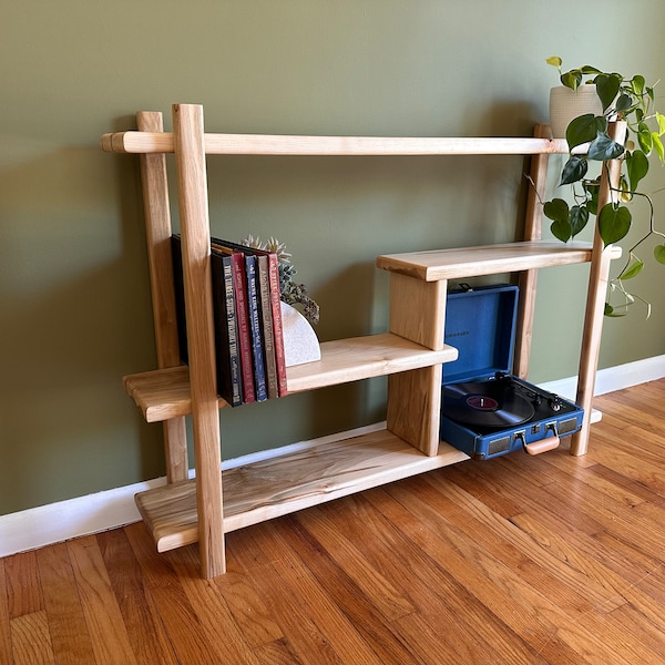 Handmade Mid Century Bookshelf - Solid Wood Console Table - Multilevel media Center