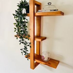 Solid Wood Shift Wall Shelf for Plants, Books, and Photos. Adjustable Mid Century Design, Scandinavian Modern Bookshelf