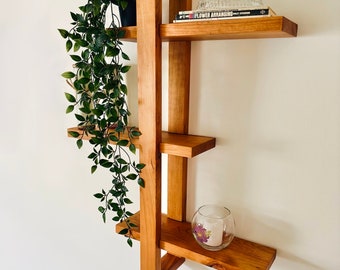 Solid Wood Shift Wall Shelf for Plants, Books, and Photos. Adjustable Mid Century Design, Scandinavian Modern Bookshelf