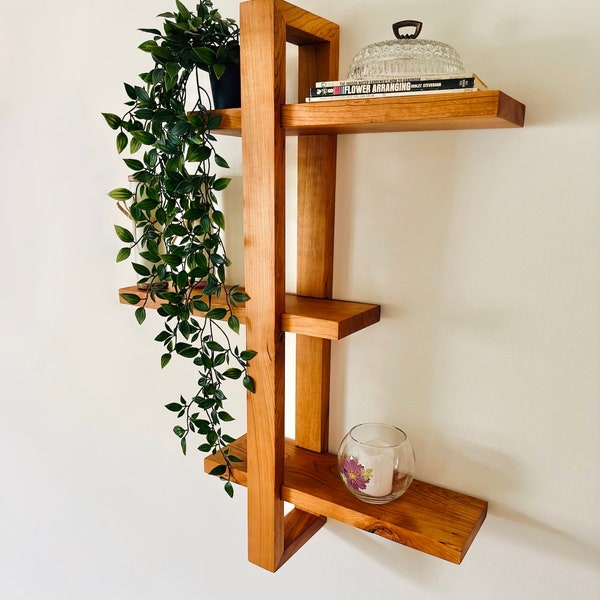 Solid Wood Shift Wall Shelf for Plants, Books, and Photos. Adjustable Mid Century Design, Scandinavian Modern Bookshelf