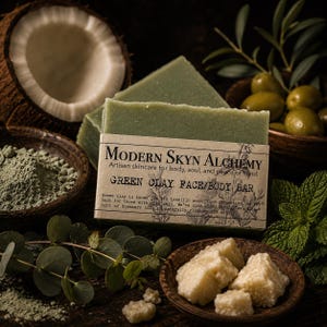Green Clay Soap | Matcha & Eucalyptus Soap | Face and Body Bar for Oily Skin | Handmade Cold Process Soap
