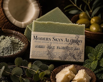 Green Clay Soap | Matcha & Eucalyptus Soap | Face and Body Bar for Oily Skin | Handmade Cold Process Soap