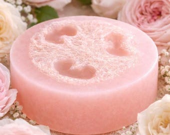 Rose Handcrafted Loofah Soap – Rose Scent, Exfoliating Bar for Favors