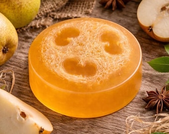 Anjou Pear Handcrafted Loofah Soap – Fresh Fruity Exfoliating Bar | Wedding Favors, Baby Showers, Gifts & Bulk Sets Available